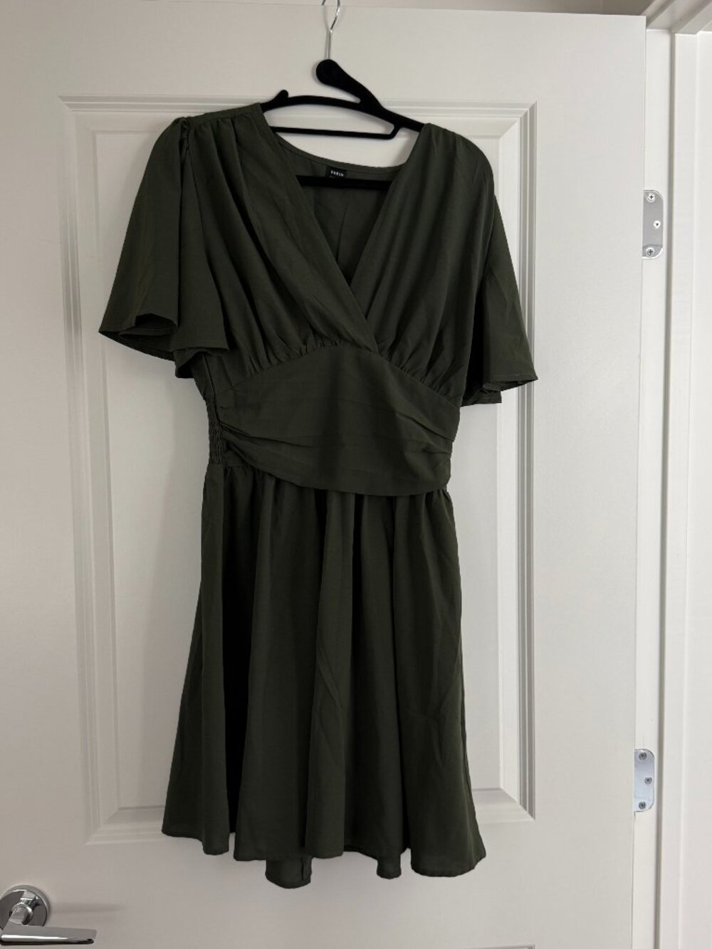SHEIN Olive Green Smocked Waist Flutter Sleeve Mini Dress Size M